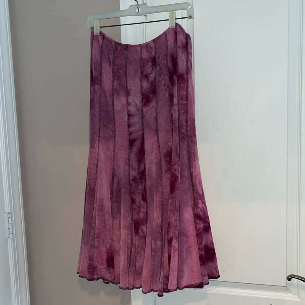 Alberto Makali bright pink tye dye midi skirt w/pleats size 6